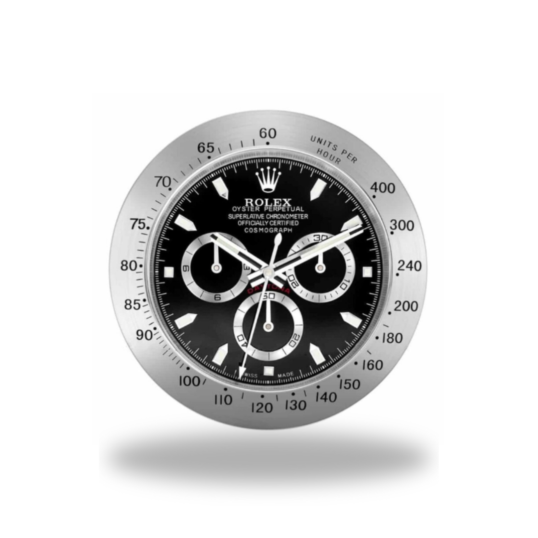 Daytona Cosmograph Black Dial Silver Bezel Wall Clock