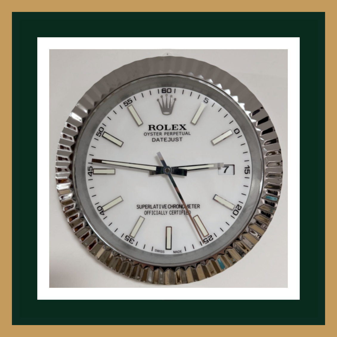 Swiss Quality Datejust White Dial Silver Fluted Bezel Wall Clock
