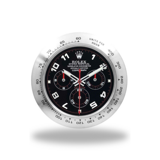 Daytona Cosmograph Black Dial Arabic Numerals Silver Bezel Wall Clock
