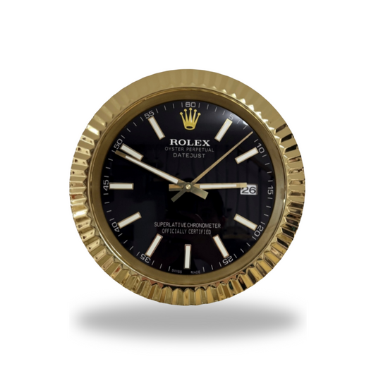 Datejust Black Dial Gold Fluted Bezel Wall Clock