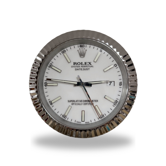 Datejust White Dial Silver Fluted Bezel Wall Clock