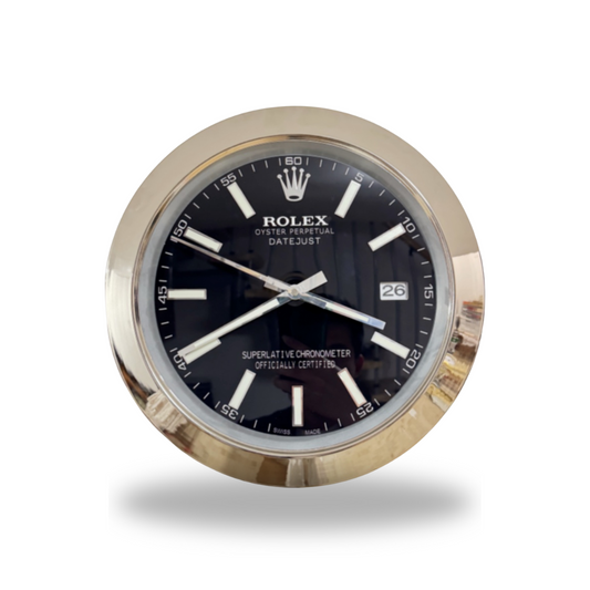 Datejust Black Dial Silver Smooth Bezel Wall Clock