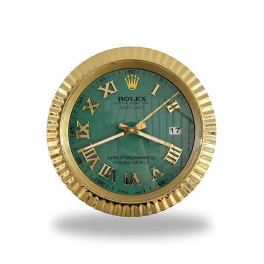 Datejust Green Dial Roman Numerals Gold Fluted Bezel Wall Clock