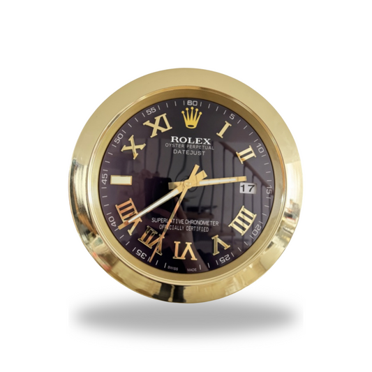 Datejust Black Dial Roman Numerals Gold Smooth Bezel Wall Clock