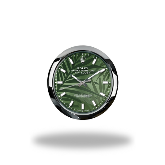 Datejust Green Palm Motif Dial Silver Smooth Bezel Wall Clock