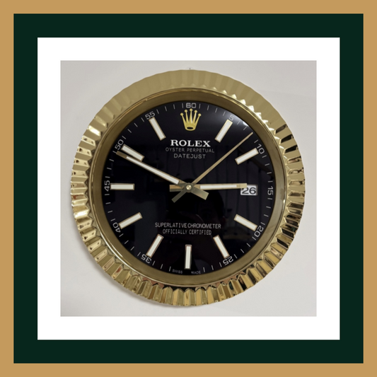Swiss Quality Datejust Black Dial Gold Fluted Bezel Wall Clock