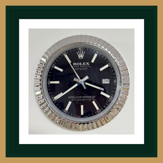 Swiss Quality Datejust Black Dial Silver Fluted Bezel Wall Clock