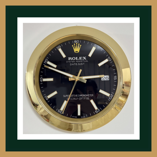 Swiss Quality Datejust Black Dial Gold Smooth Bezel Wall Clock