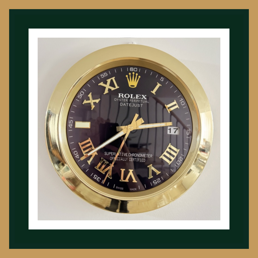 Swiss Quality Datejust Black Dial Roman Numerals Gold Wall Clock