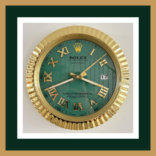 Swiss Quality Datejust Green Dial Roman Numerals Gold Wall Clock