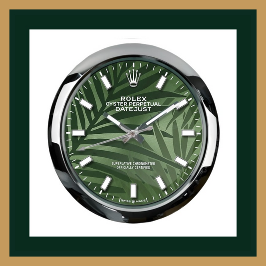 Swiss Quality Datejust Green Palm Dial Silver Wall Clock